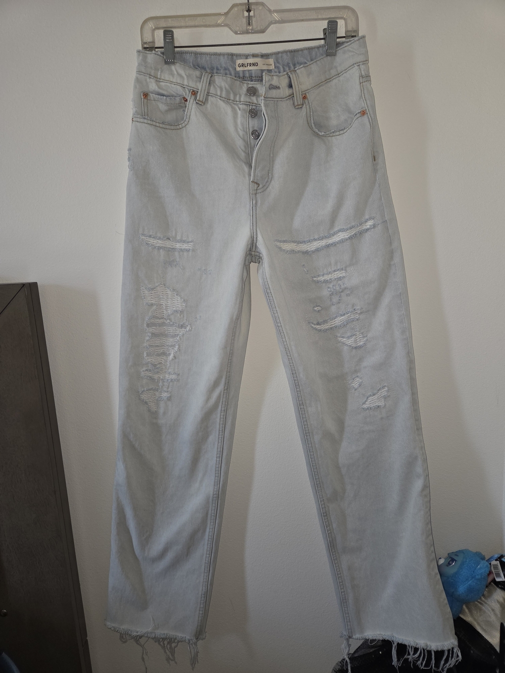 GRLFRND Light Wash Distressed Straight Jeans